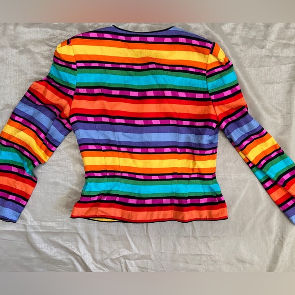 Vintage Maggy London 100% silk colorful blazer cardigan with frog cord closure - Picture 10 of 14